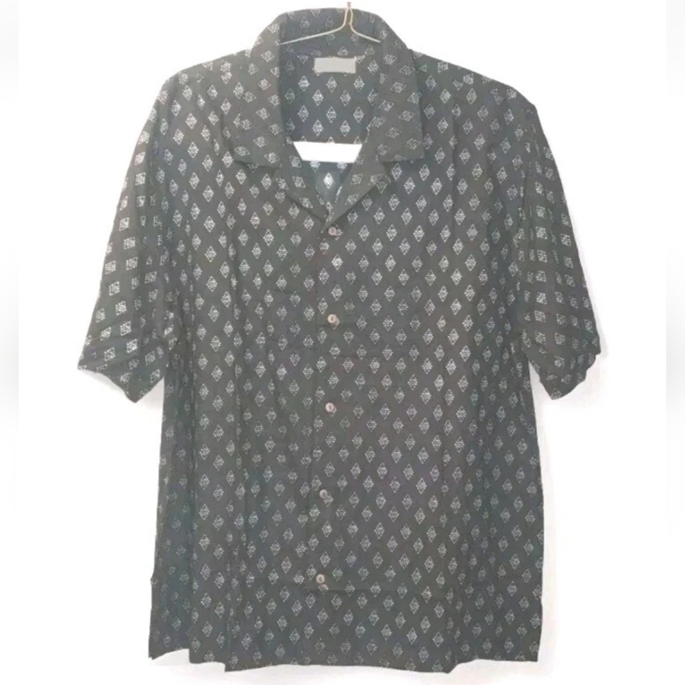 Raga Man Camp Shirt Adult 2X Preppy Hipster Wood Button Black Diamond Dots New